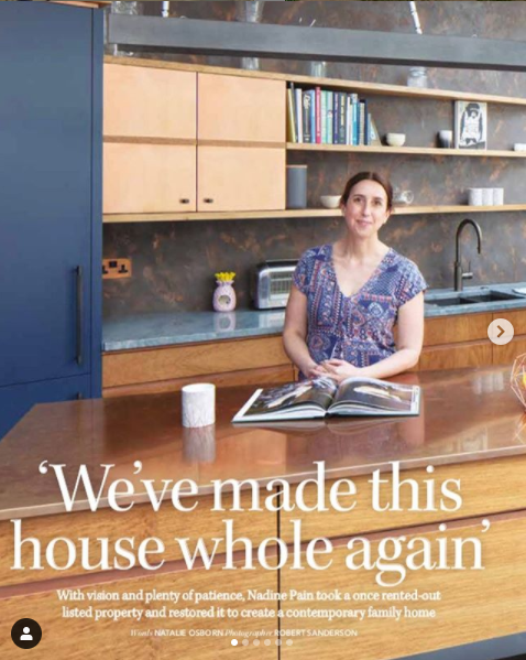 Blue family kitchen in Good homes magazine