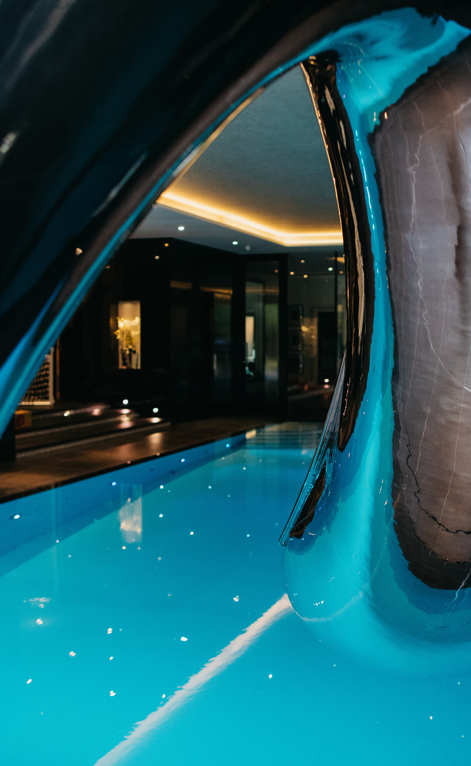 Close up shot of one our Reflex indoor swimming pool slides.